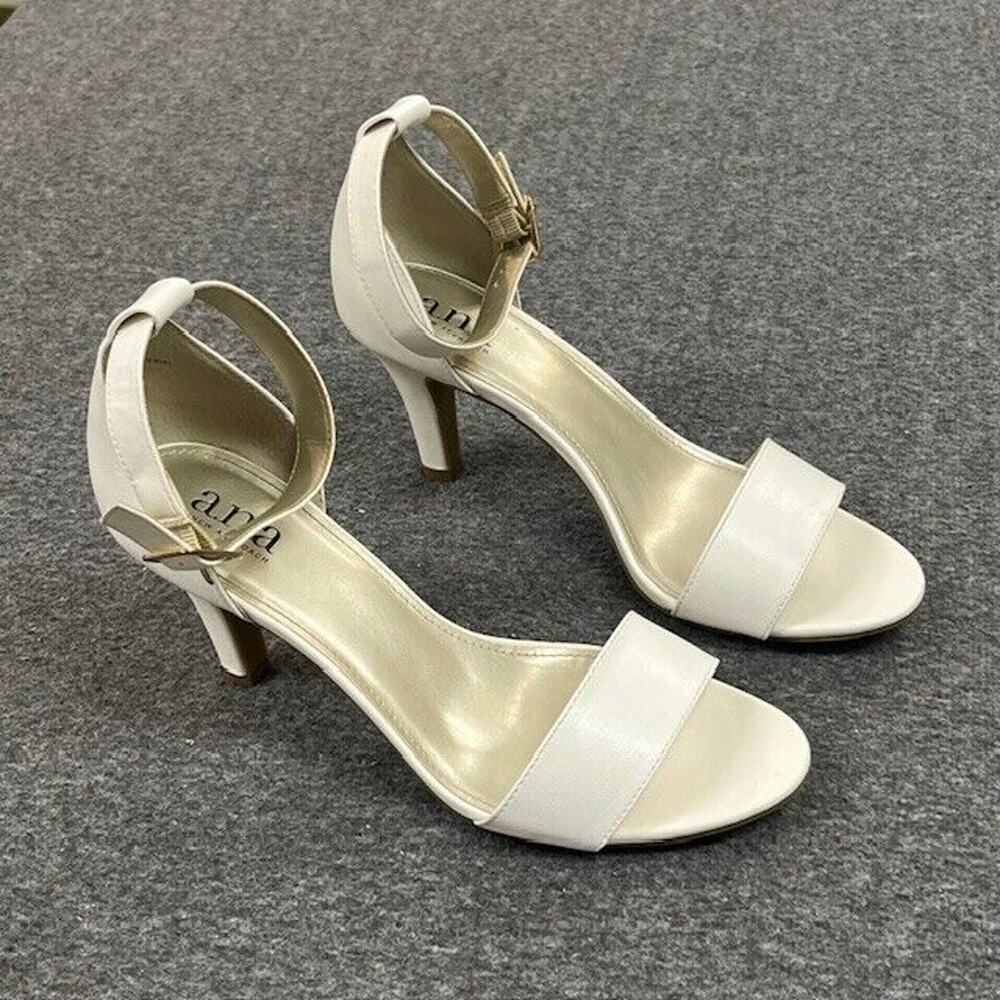 A New Approach ANA Shoes Womens 8 M 3-Inch Stiletto Open Toe Buckle White Zita